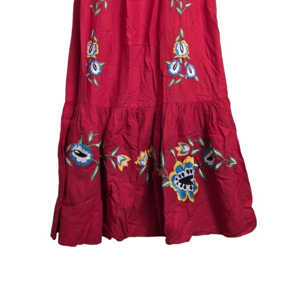 NWT Farm Rio Anthropologie Red Floral Embroidered Square Neck Boho Maxi Dress M - Picture 5 of 15